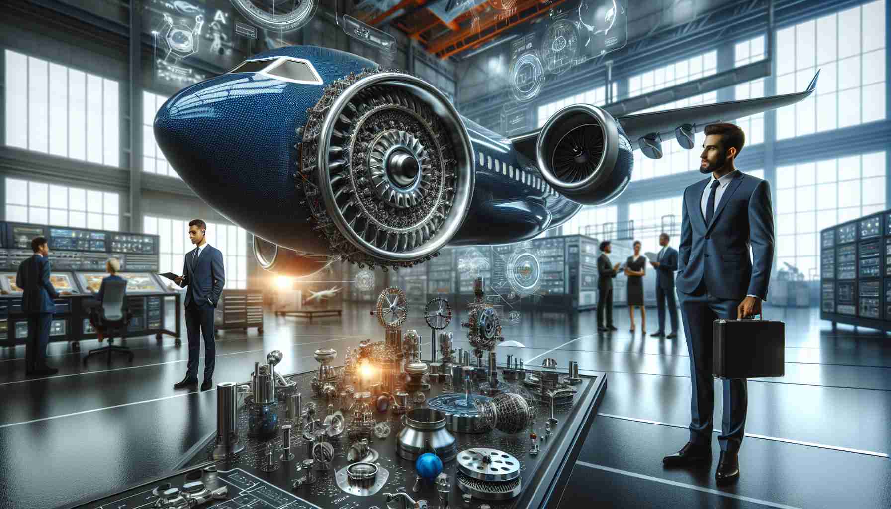 A realistic HD photo of recently unveiled eco-friendly aviation technology. The forefront of the picture displays advanced materials and engineering techniques used in the technology, showcasing the intricate aspects that contribute to its environmental friendliness. The setting is a well-lit, modern aerospace laboratory, filled with state-of-the-art instruments and machinery. In the background, there are aerospace engineers of various genders and descents, engaging actively in discussions and inspections of the technology.